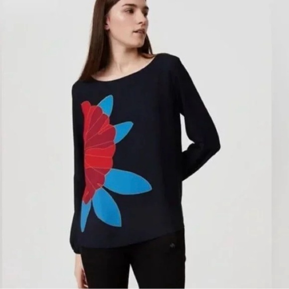 LOFT Tops - Loft Navy Floral Women's Top